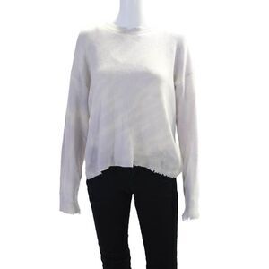 R+A Womens Cotton Distressed Hem Long Sleeve Crewneck Knit Top Purple Size XS